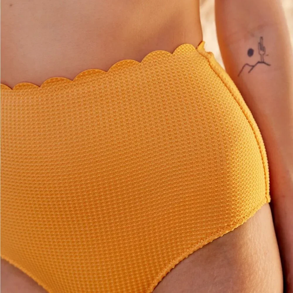 Aerie NWT Waffle Scalloped High Waisted Bikini Bottom in Petal Orange